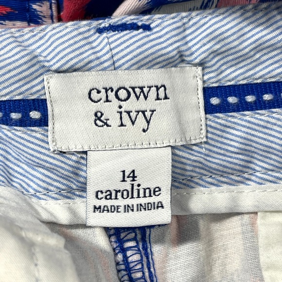 Nwt Crown & Ivy Caroline Shorts 14 Stretch Twill Classic Fit Blue Prairie‎ Artsy - Picture 9 of 13